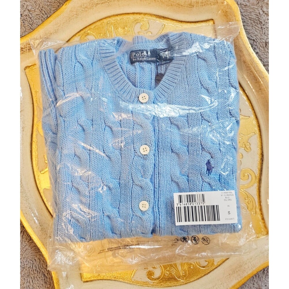 POLO Ralph Lauren Cable-Knit Cotton Short-Sleeve Cardigan, Blue, S, NWT - Picture 15 of 16